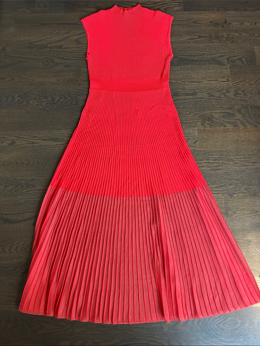 ME+EM Sleeveless Pleated Maxi Dress in Vibrant Red